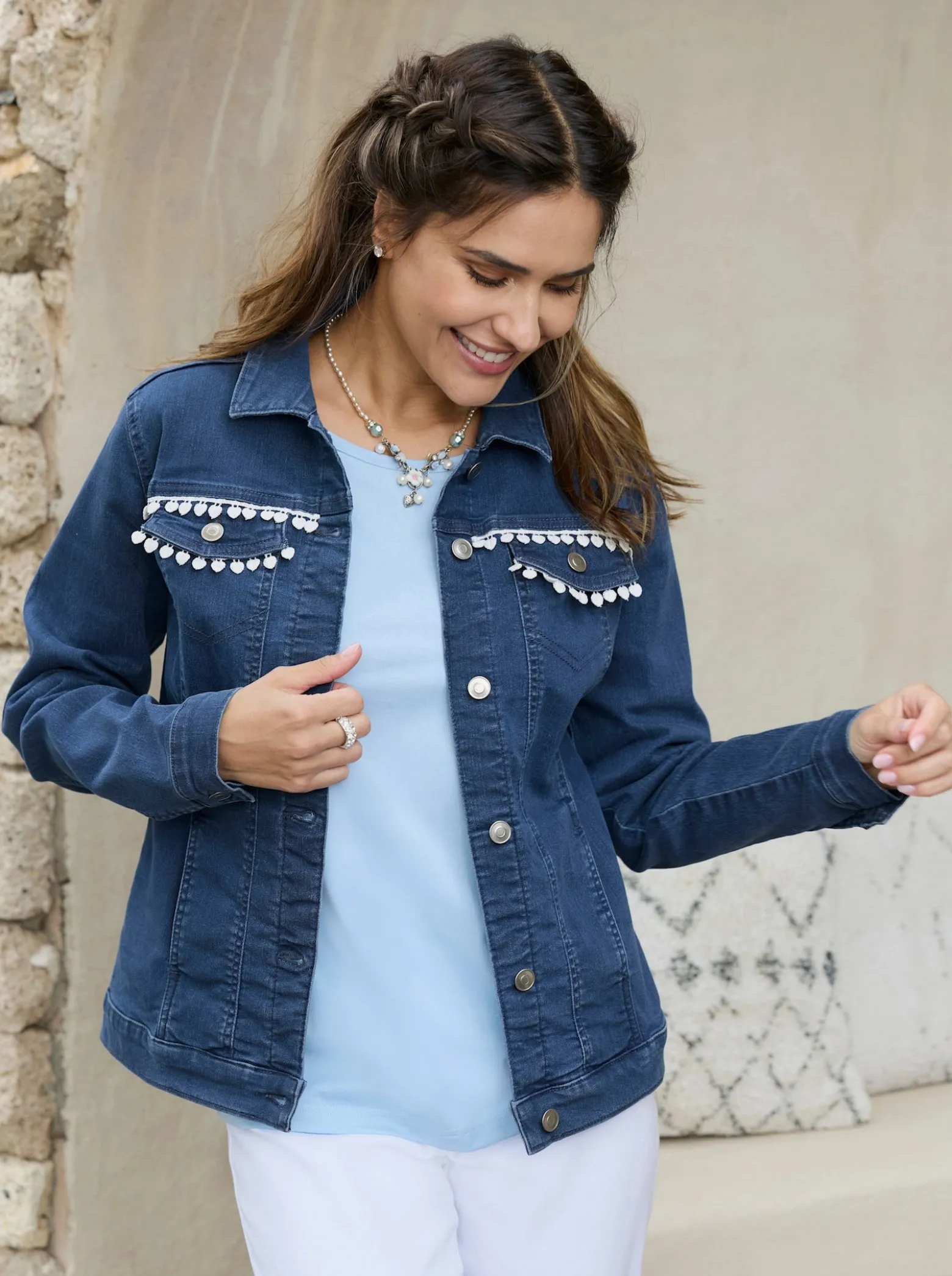 Jeansjacke mit Spitzenband