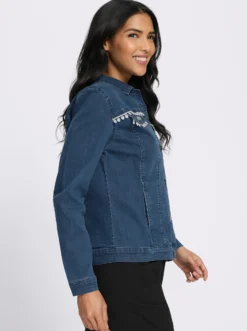 Jeansjacke mit Spitzenband