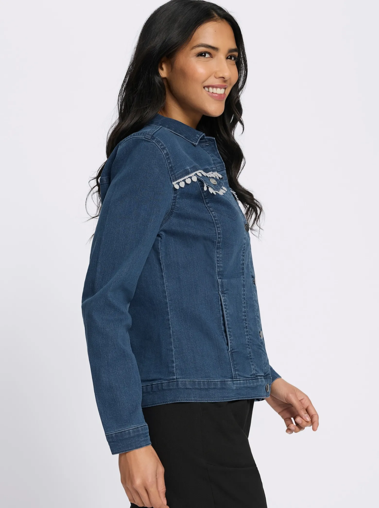 Jeansjacke mit Spitzenband