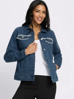 Jeansjacke mit Spitzenband