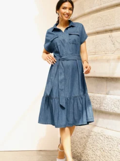 Jeanskleid mit abnehmbarem Bindegürtel