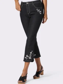 7/8-Jeans mit Blütenstickerei