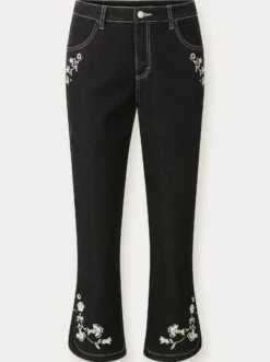 7/8-Jeans mit Blütenstickerei