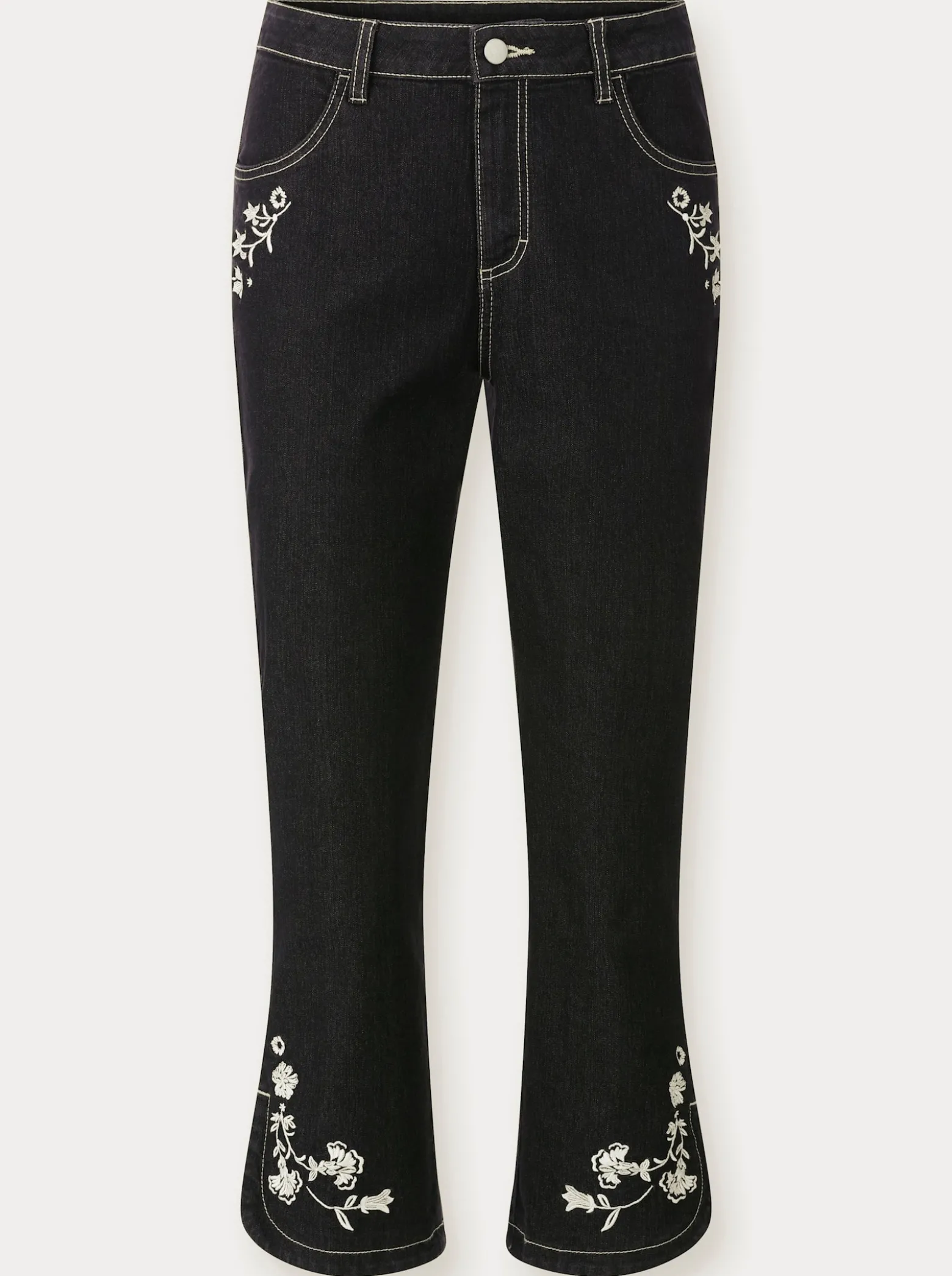 7/8-Jeans mit Blütenstickerei