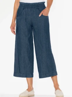 7/8-Jeans mit gesmoktem Dehnbund
