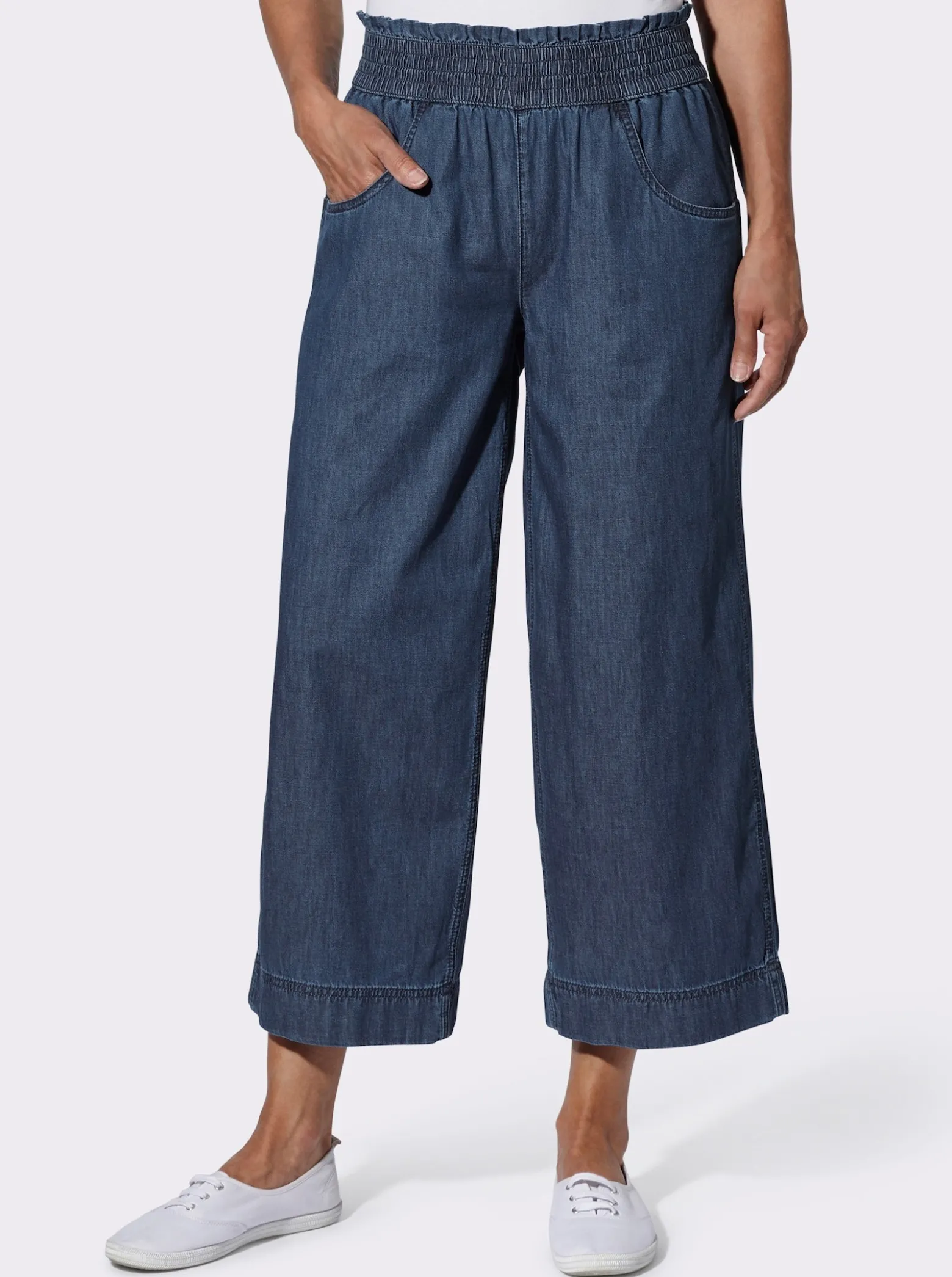 7/8-Jeans mit gesmoktem Dehnbund