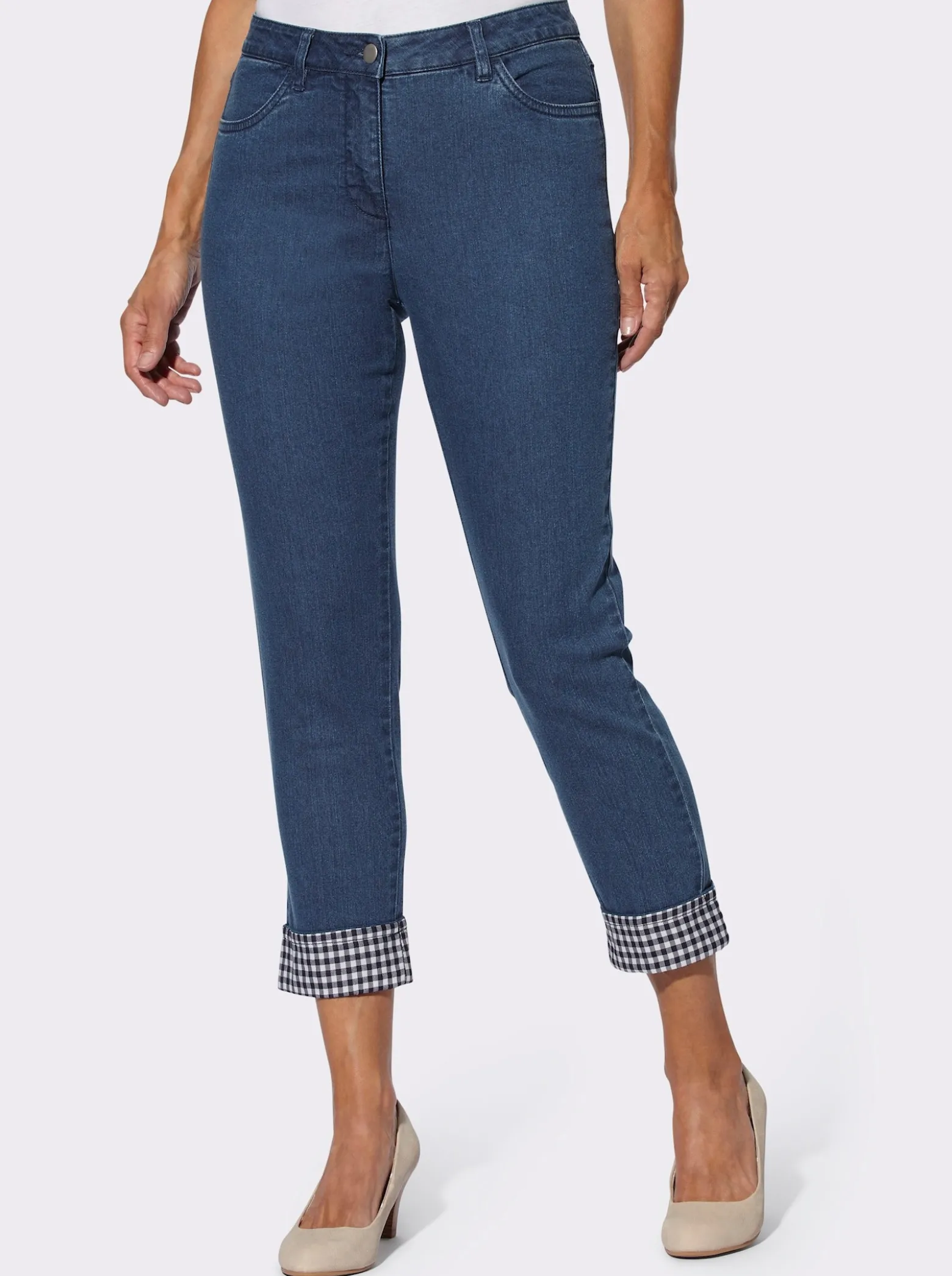 7/8-Jeans mit Karo-Details