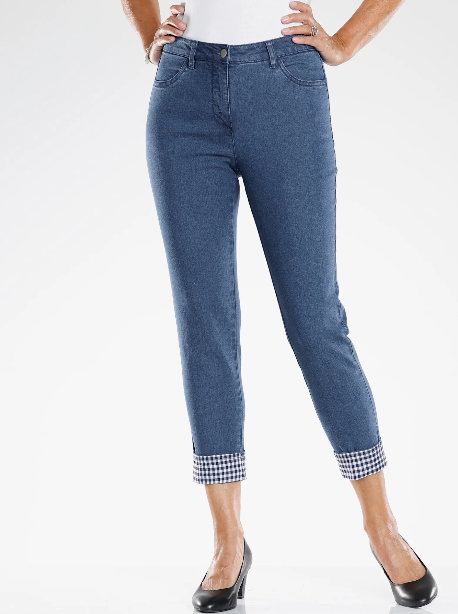7/8-Jeans mit Karo-Details