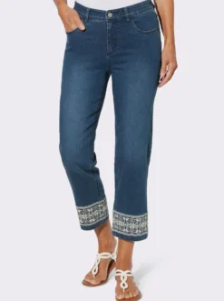 7/8-Jeans mit Stickerei am Saum