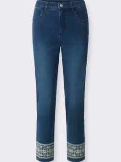 7/8-Jeans mit Stickerei am Saum