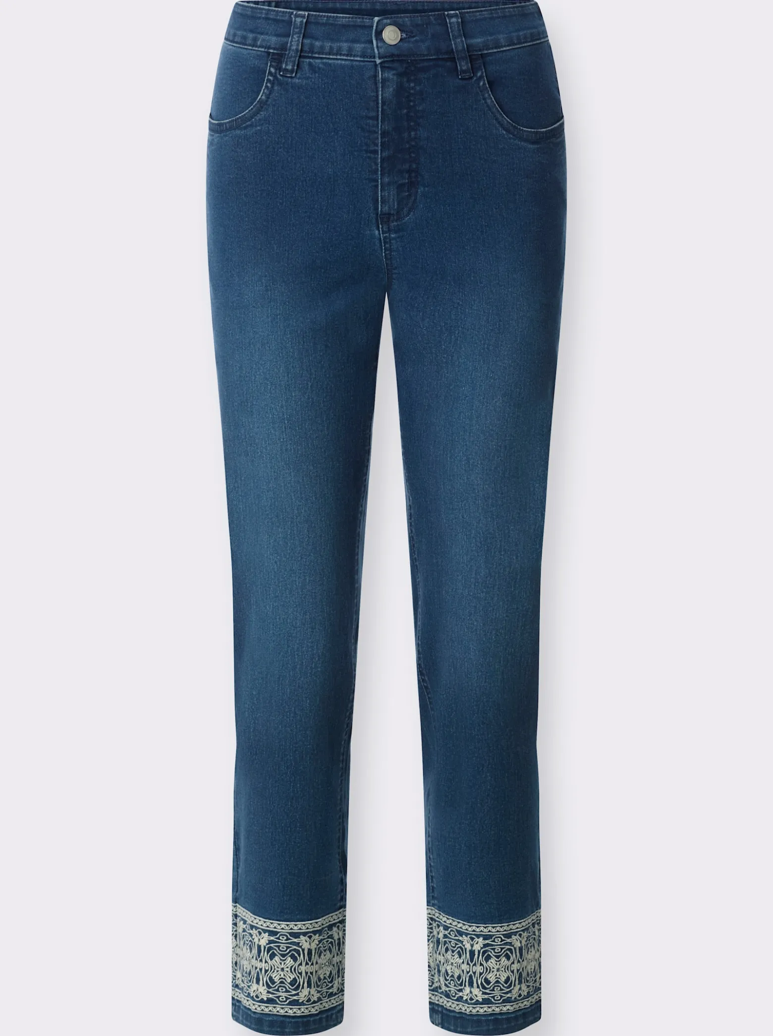 7/8-Jeans mit Stickerei am Saum