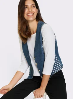 Jeansweste mit Lochstickerei