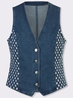 Jeansweste mit Lochstickerei