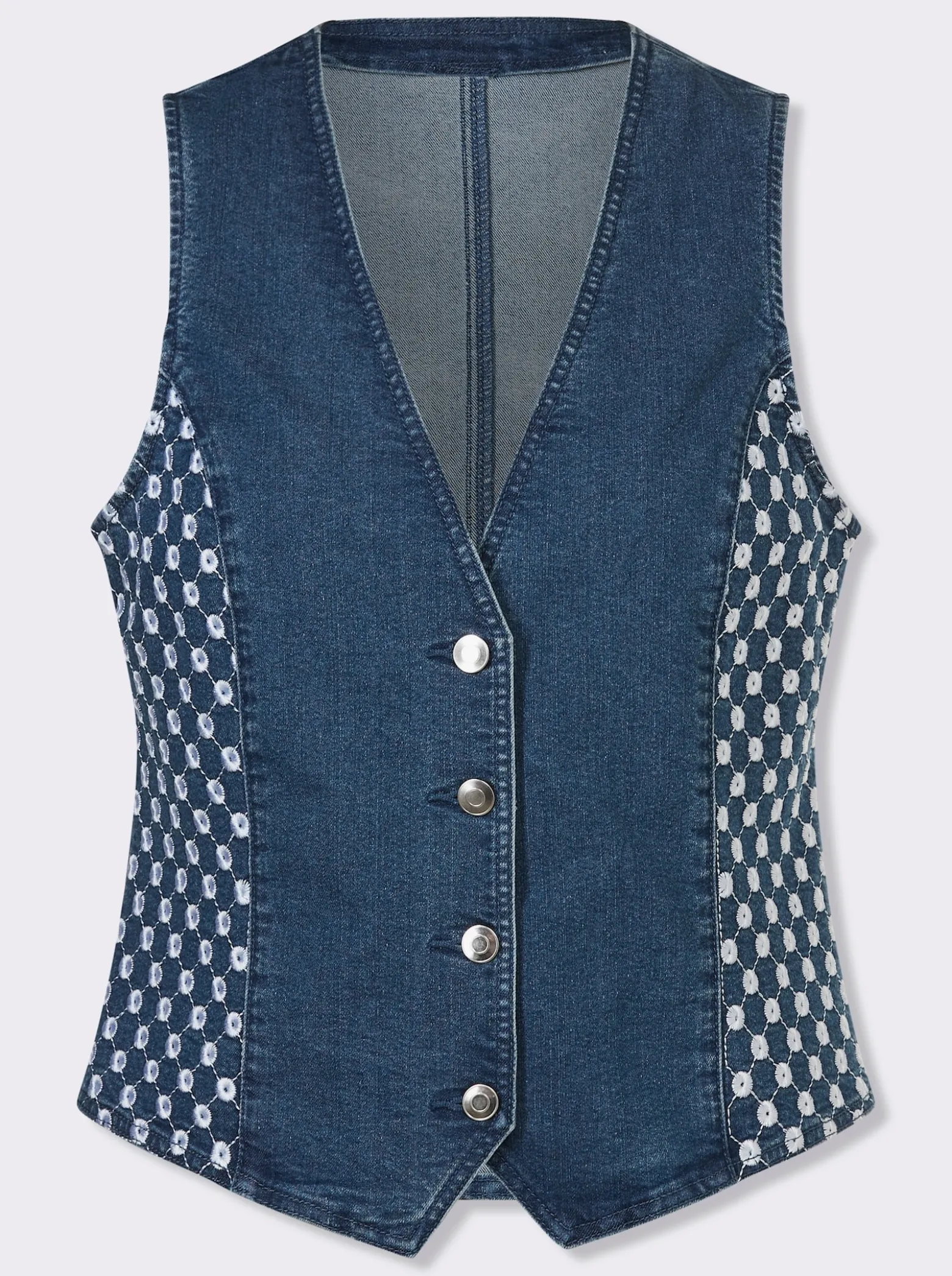 Jeansweste mit Lochstickerei