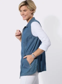 Jeansweste mit schräger Schulterpasse