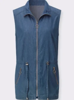 Jeansweste mit schräger Schulterpasse