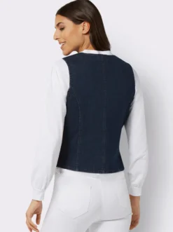 Jeansweste mit spitz zulaufendem Saum vorne