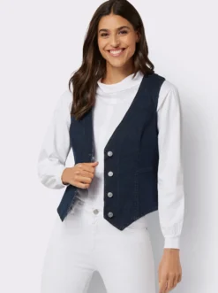 Jeansweste mit spitz zulaufendem Saum vorne