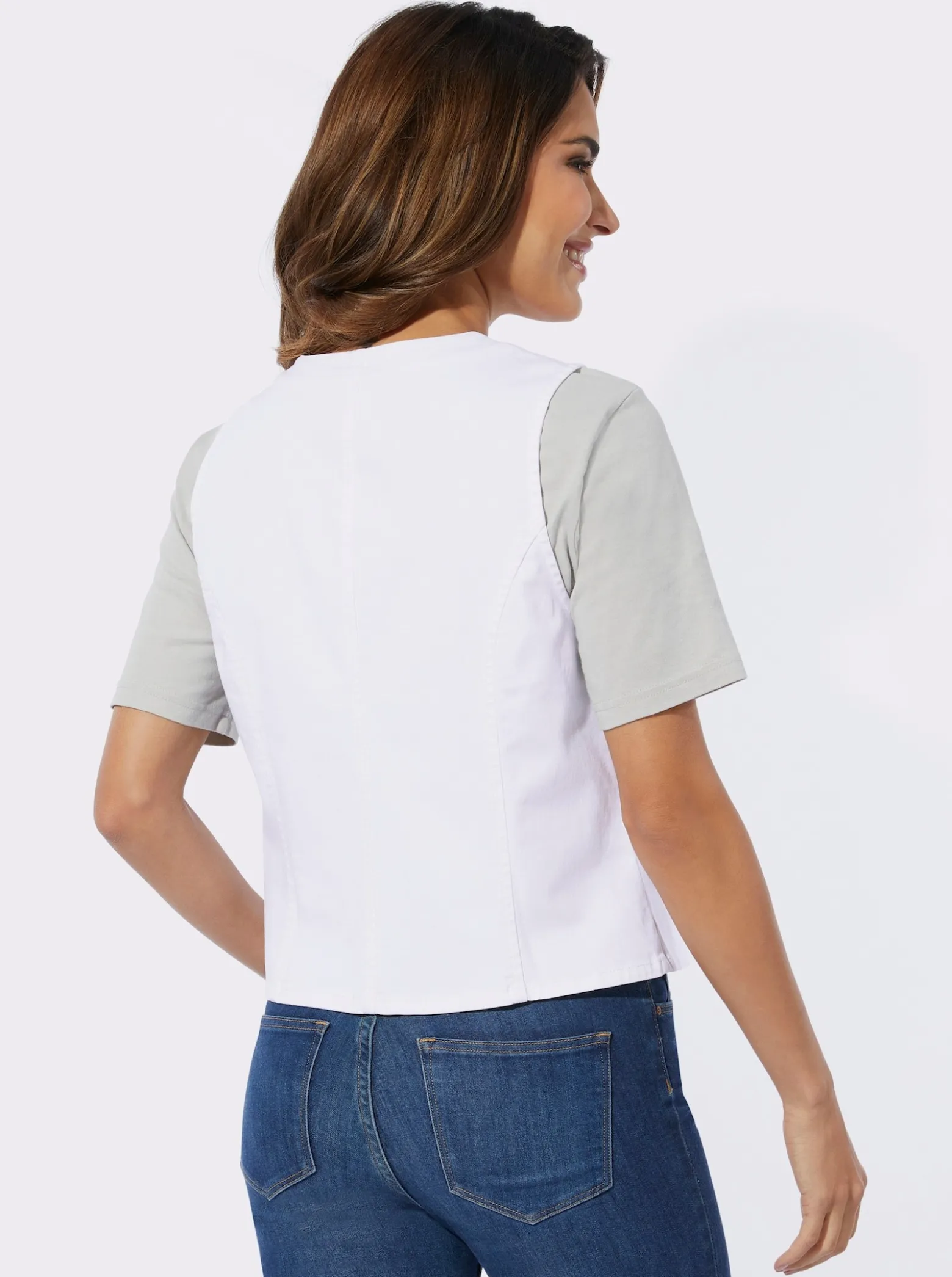 Jeansweste mit spitz zulaufendem Saum vorne