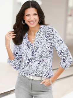 Jersey-Bluse mit Knopfleiste