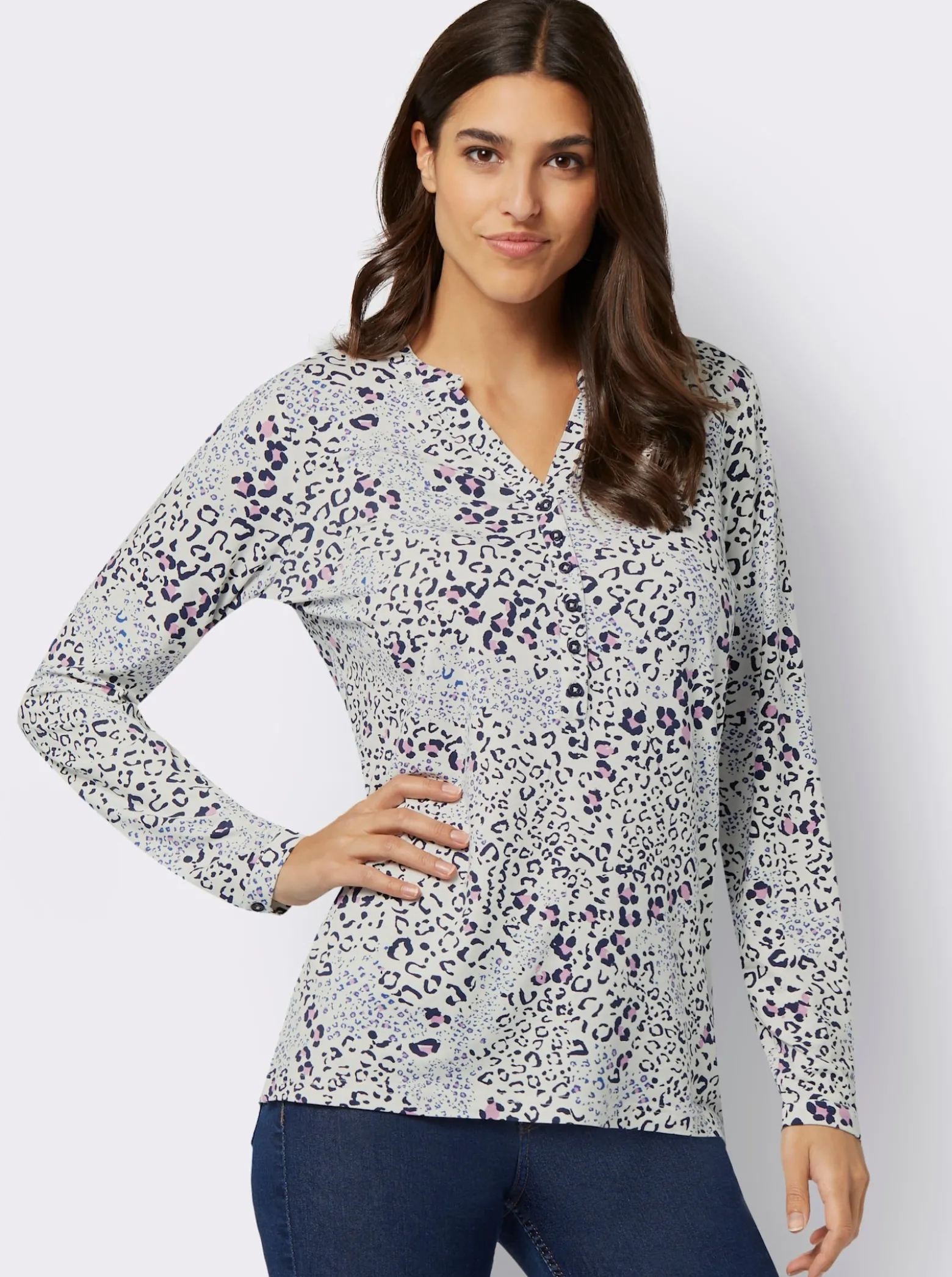 Jersey-Bluse mit Knopfleiste