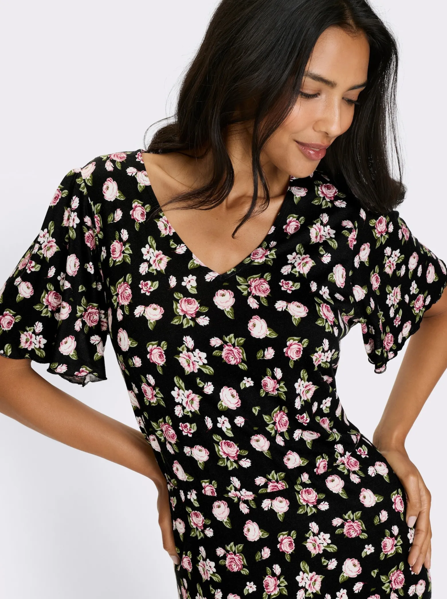 Jerseykleid im Blüten-Dessin