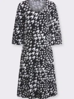 Jerseykleid im Hahnentritt-Muster