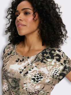 Jerseykleid mit Animal-Muster-Mix