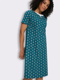 Jerseykleid mit einfarbigem Einsatz am Ausschnitt