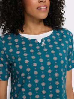 Jerseykleid mit einfarbigem Einsatz am Ausschnitt