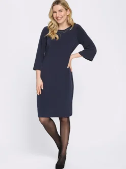 Jerseykleid mit Glitzersteinchen-Verzierung