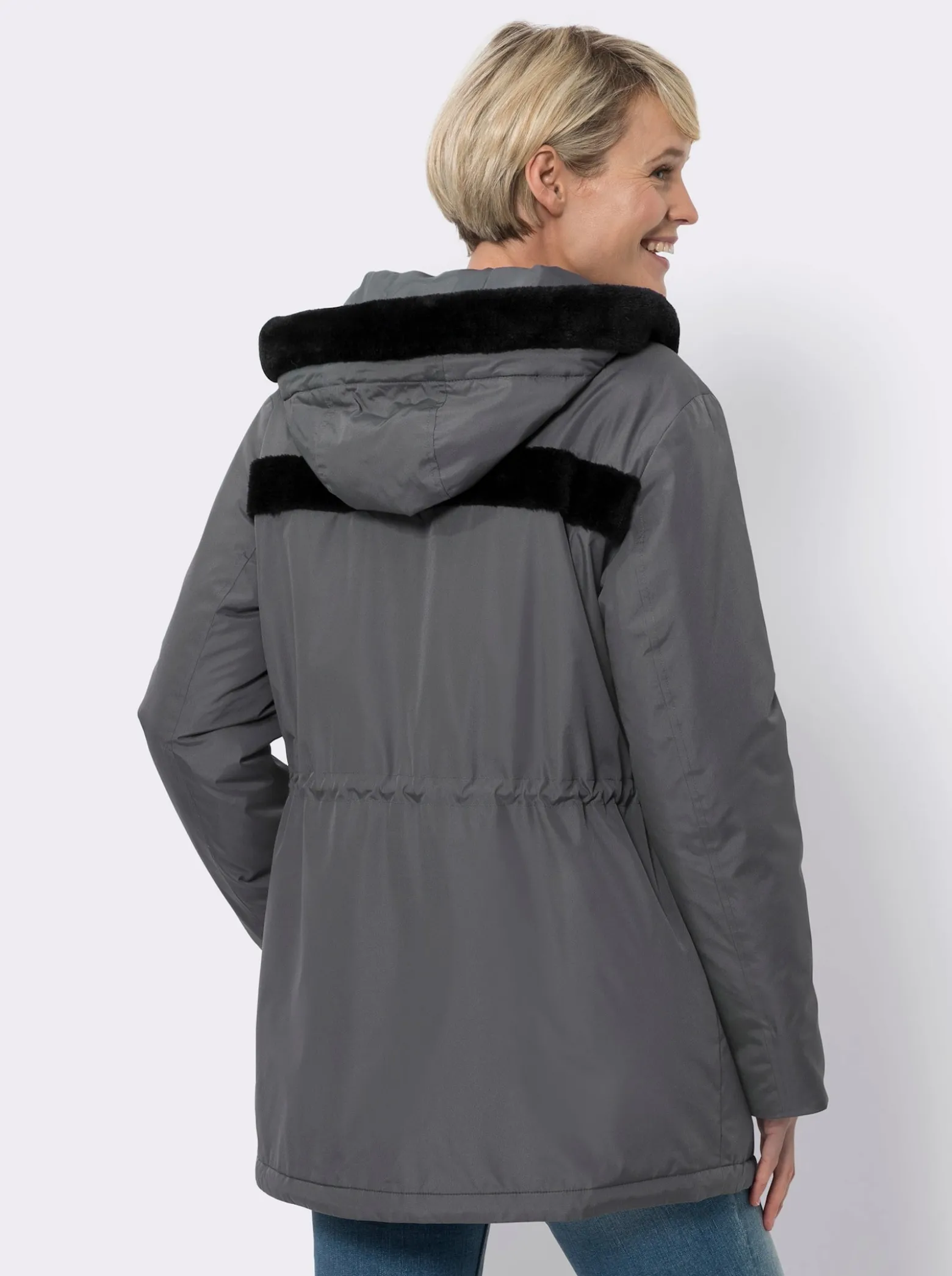 Kapuzenjacke mit Pelz-Imitat-Besatz
