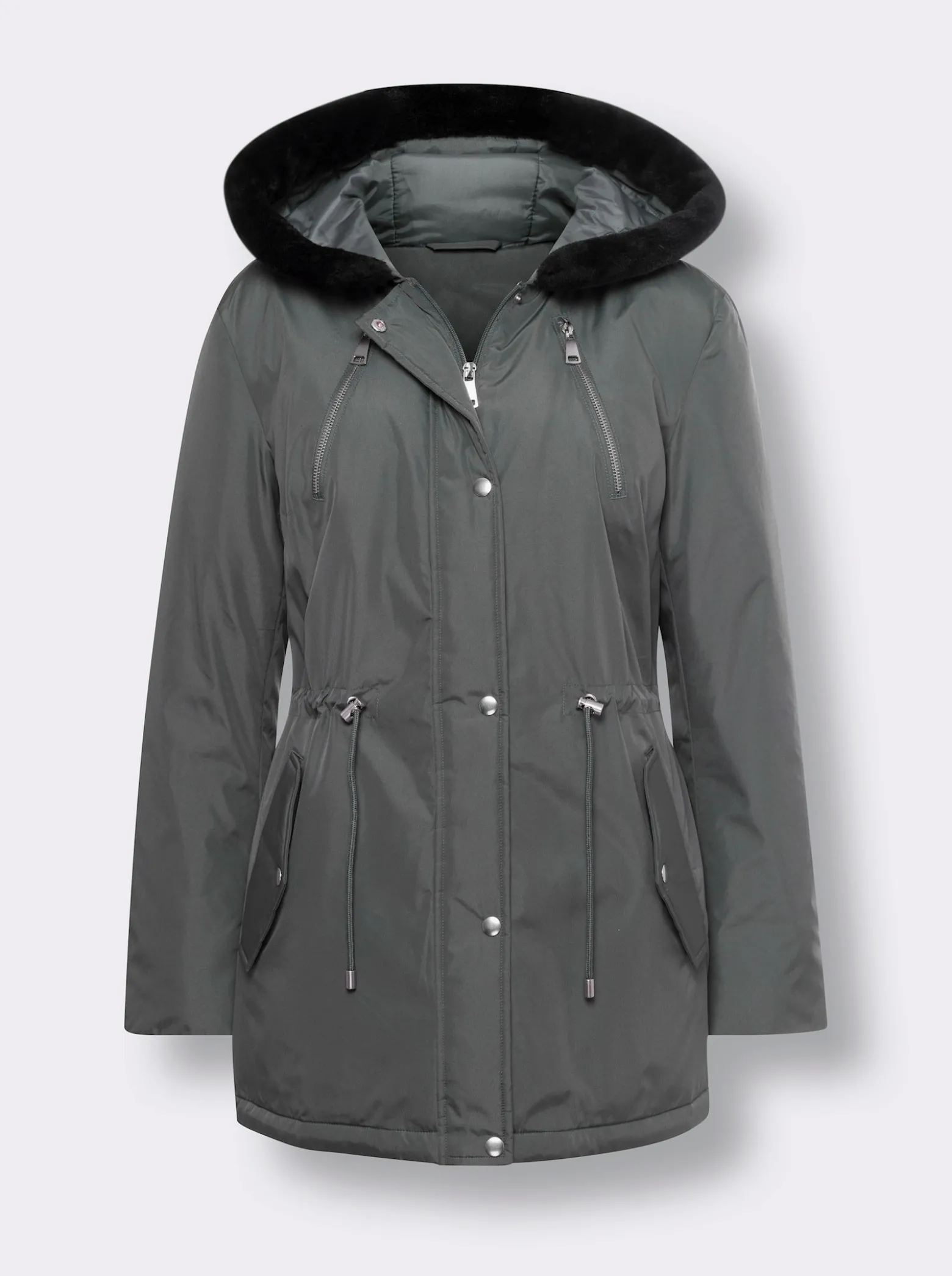 Kapuzenjacke mit Pelz-Imitat-Besatz