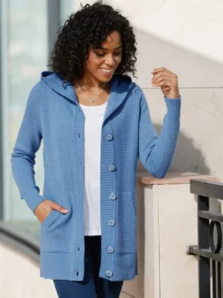 Kapuzenstrickjacke mit Känguru-Taschen