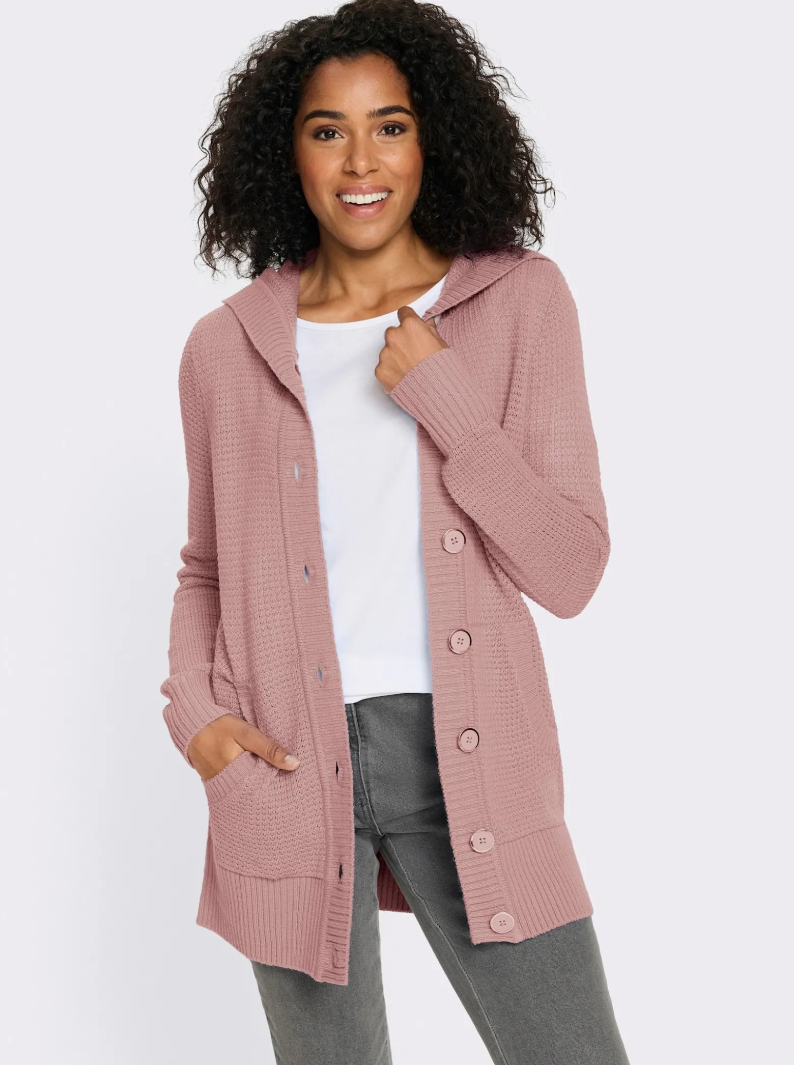 Kapuzenstrickjacke mit Känguru-Taschen