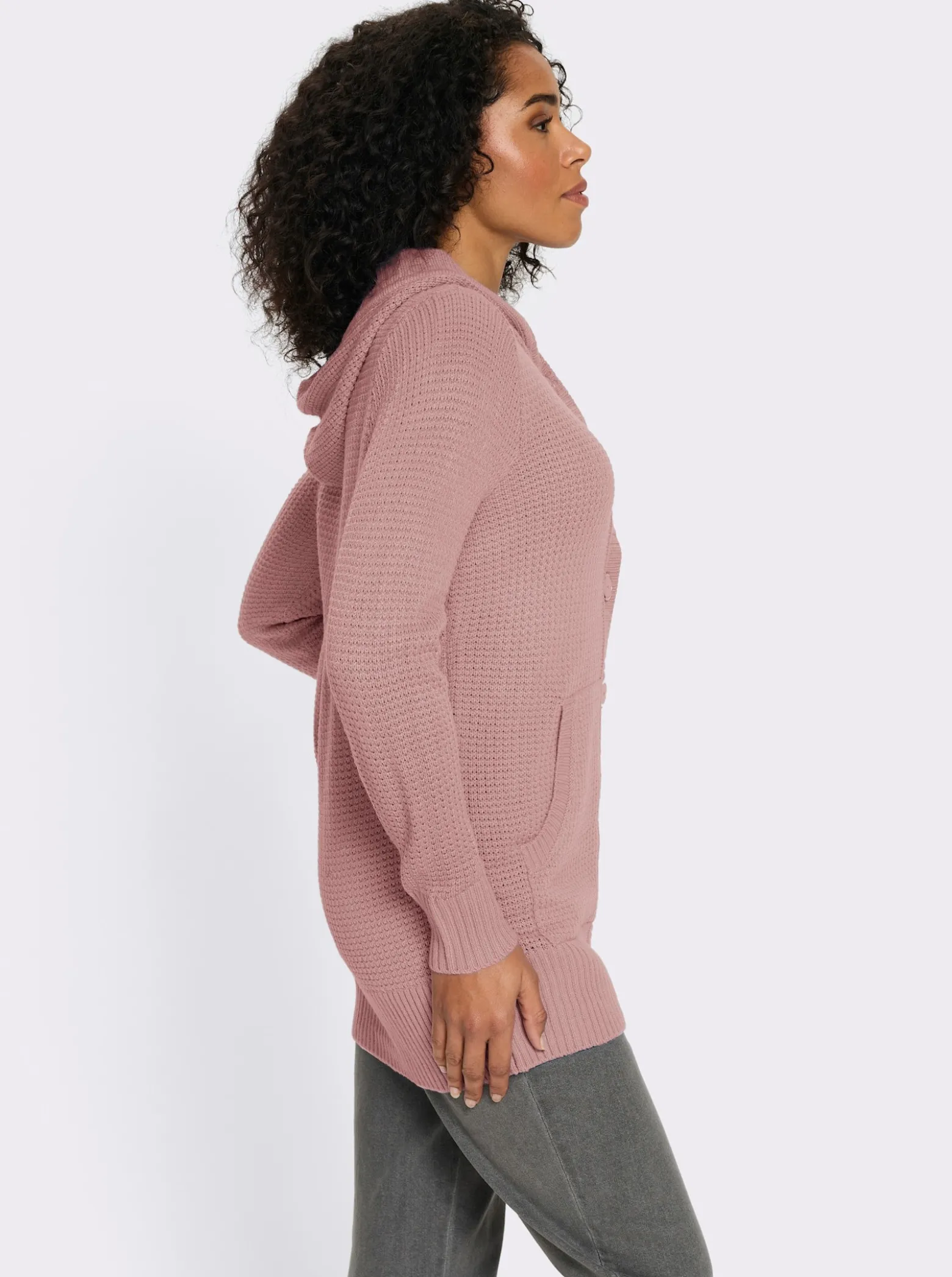 Kapuzenstrickjacke mit Känguru-Taschen