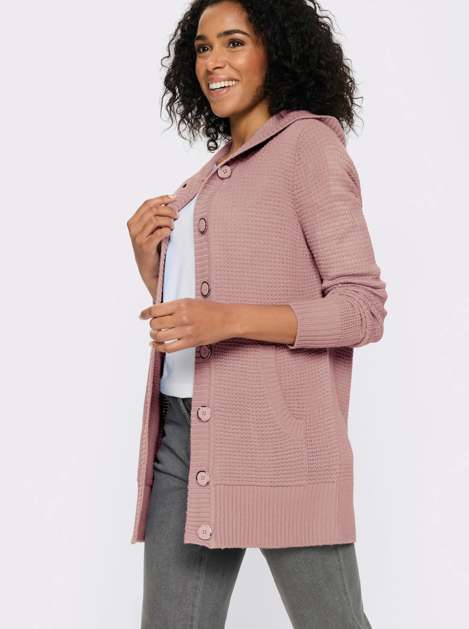 Kapuzenstrickjacke mit Känguru-Taschen