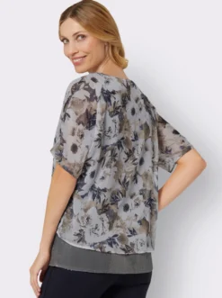 Kurzarm-Bluse im Lagen-Look, geblümt