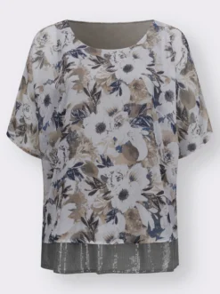 Kurzarm-Bluse im Lagen-Look, geblümt
