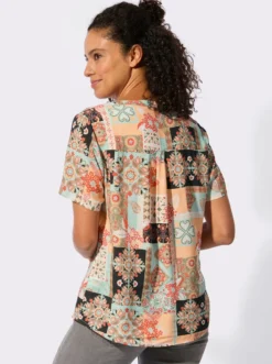 Kurzarm-Bluse in Patch-Optik