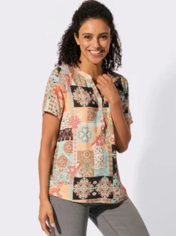 Kurzarm-Bluse in Patch-Optik
