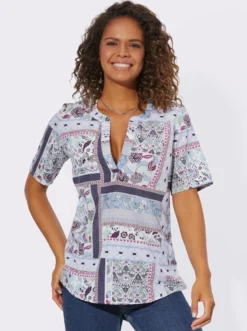 Kurzarmbluse in Patchwork-Optik