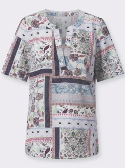 Kurzarmbluse in Patchwork-Optik