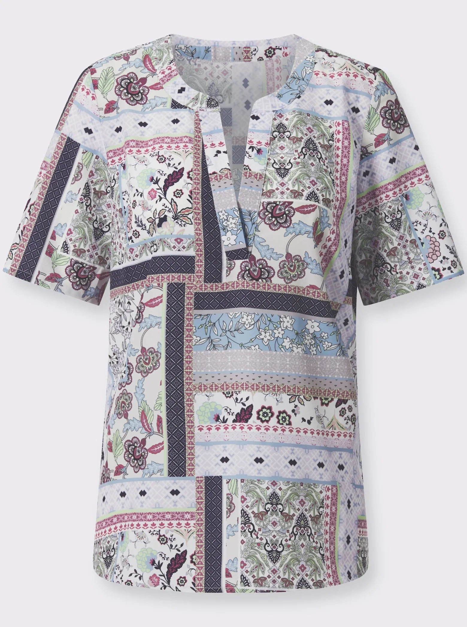 Kurzarmbluse in Patchwork-Optik