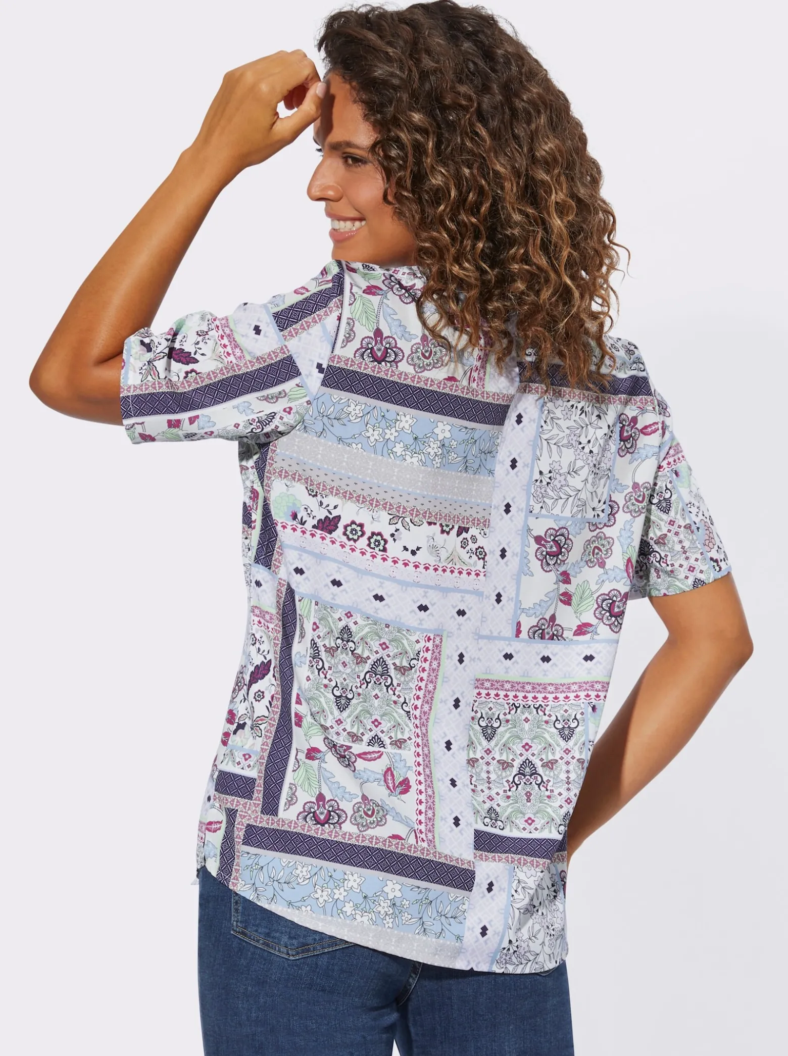 Kurzarmbluse in Patchwork-Optik
