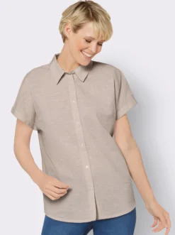 Kurzarm-Bluse mit abgerundetem Saum