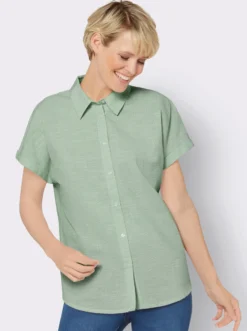 Kurzarm-Bluse mit abgerundetem Saum