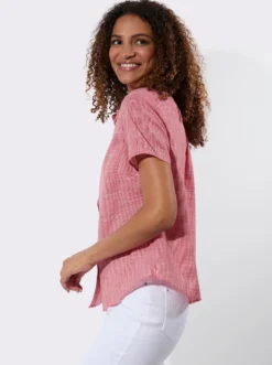 Kurzarm-Bluse mit abgerundetem Saum