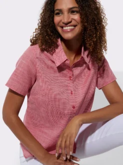 Kurzarm-Bluse mit abgerundetem Saum