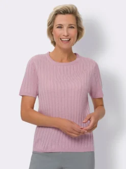 Kurzarmpullover allover mit Ripp-Muster